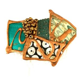 Artsy abstract geometric blue pattern brooch / pin